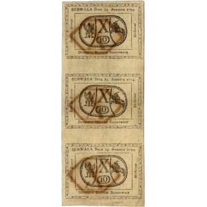 3 x 10 groszy 15.08.1794, 3 banknoty nie rozcięte , Mił...