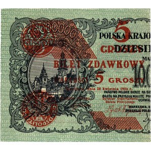 5 groszy 28.04.1924 lewa i prawa część, Miłczak 43, Pic...