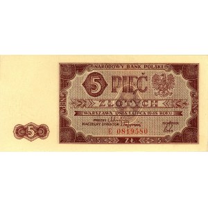 5 złotych 1.07.1948, seria E, Miłczak 135a, Pick 135