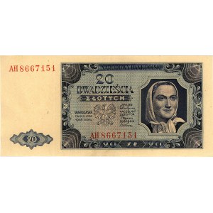 20 złotych 1.07.1948, seria AH, Miłczak 137b, Pick 137