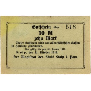 Słupsk, 10 marek 31.10.1918, bez stempla i podpisów, Ge...