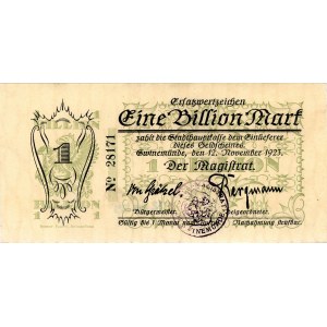 Świnoujście, 1 bilion marek 12.11.1923 emitowany przez ...