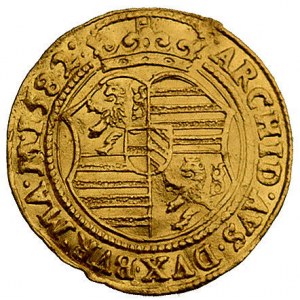 dukat 1582, Budziejowice, Aw: Postać cesarza i napis wo...