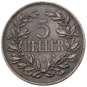 5 hellerów 1909/J, Hamburg, J. 717, patyna