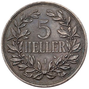5 hellerów 1909/J, Hamburg, J. 717, patyna