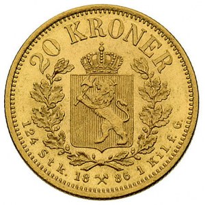 Oskar II 1872-1905, 20 koron 1886, Kongsberg, Fr. 17, z...