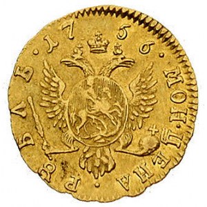 rubel 1756, Petersburg, Bitkin 42, Fr. 100, złoto, 1.57...