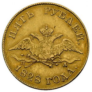 5 rubli 1828, Petersburg, Bitkin 3 (R), Fr. 137, złoto,...