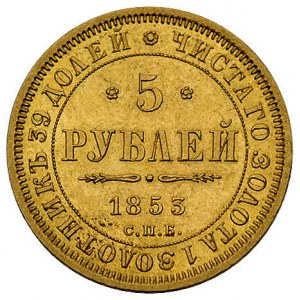 5 rubli 1853, Petersburg, Bitkin 35, Fr. 138, zloto, 6....