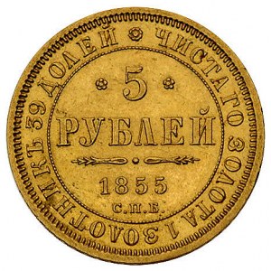 5 rubli 1855, Petersburg, Bitkin 37, Fr. 138, złoto, 6....