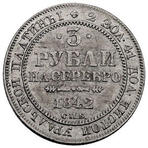 3 ruble 1842, Petersburg, Bitkin 91 (R), Fr. 143, platy...