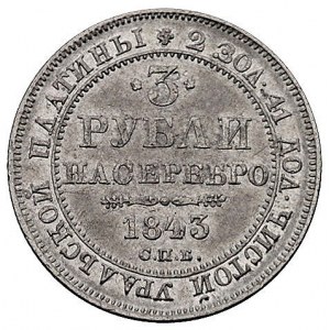 3 ruble 1843, Petersburg, Bitkin 92 (R), Fr. 143, platy...