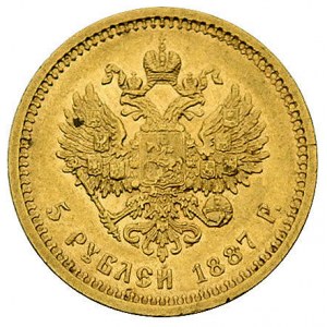 5 rubli 1887, Petersburg, Bitkin 26, Fr. 151, złoto, 6....