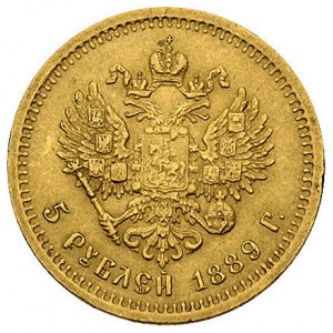 5 rubli 1889, Petersburg, Bitkin 33, Fr. 151, złoto, 6....