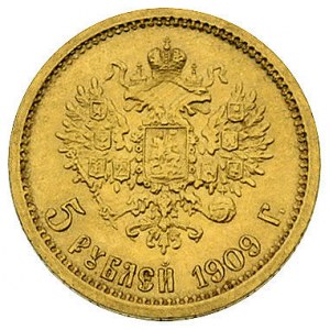 5 rubli 1909, Petersburg, Bitkin 34 (R), Fr. 162, złoto...