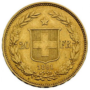 20 franków 1891, Berno, Fr. 495, złoto, 6.44 g