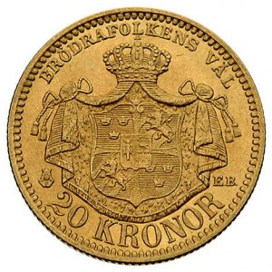 20 koron 1889, Sztokholm, Fr. 93 a, złoto, 8.97 g, ładn...