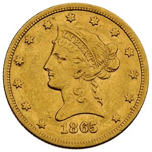 10 dolarów 1865/186, San Francisco, Fr. 157, złoto, 16....