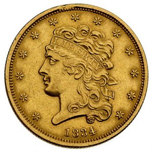 5 dolarów 1834, Filadelfia, Fr. 135, złoto, 8.34 g