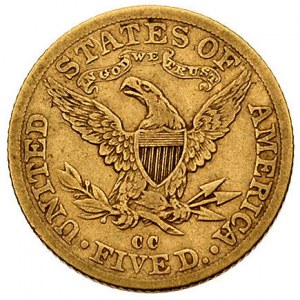 5 dolarów 1892, Carson City, Fr. 146, złoto, 8.24 g, rz...