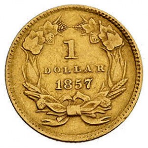 1 dolar 1857, Filadelfia, Fr. 94, złoto, 1.66 g