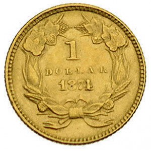 1 dolar 1874, Filadelfia, Fr. 94, złoto, 1.67 g, ładny ...