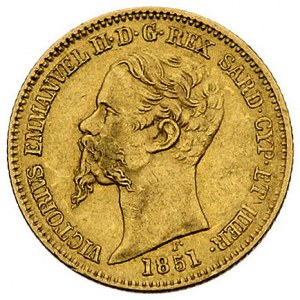 20 lirów 1851, Turyn, Fr. 1146, złoto, 6.44 g