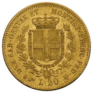 20 lirów 1859, Turyn, Fr. 1146, złoto, 6.43 g