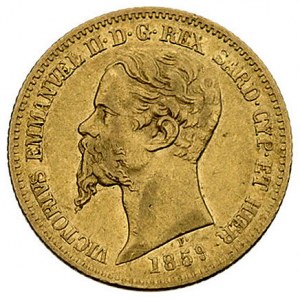 20 lirów 1859, Genua, Fr. 1147, złoto, 6.42 g