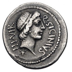 Q. Sicinius i C. Coponius około 49 r pne, denar, Aw: Po...