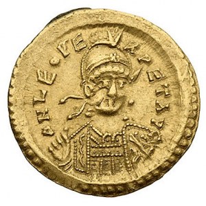 Leon I 457-474, solidus mennica Konstantynopol, Aw: Pop...