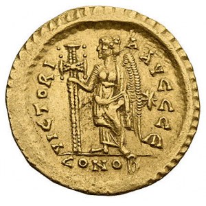 Leon I 457-474, solidus mennica Konstantynopol, Aw: Pop...
