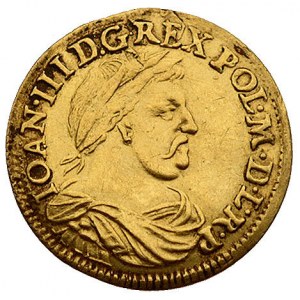 dukat 1677, Gdańsk, H-Cz. 2437 (R2), Fr. 36, złoto, 3.4...