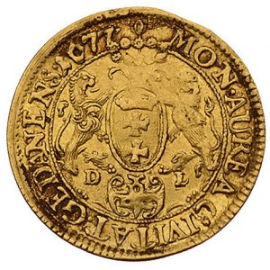 dukat 1677, Gdańsk, H-Cz. 2437 (R2), Fr. 36, złoto, 3.4...