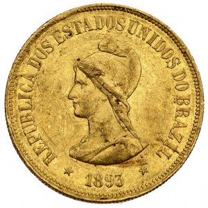 Republika 1889-, 20.000 reis 1893, Fr. 124, złoto, 17.9...