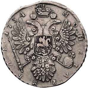 rubel 1734, Moskwa, Aw: Popiersie w prawo, napis wokoło...