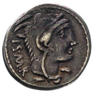 L.Thorius Balbus 105 pne, denar, Aw: Głowa Junony w skó...