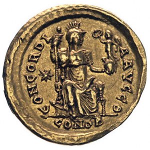 Honoriusz 393-423, solid- Aw: Popiersie cesarza w zbroi...
