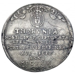 talar oblężniczy 1629, Toruń, Aw: Widok płonącego miast...