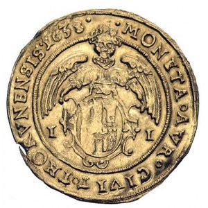 dukat 1638, Toruń, H-Cz. 1795 (R4), Fr. 58. T. 40, złot...