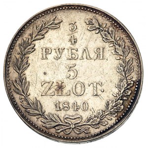 3/4 rubla = 5 złotych 1840, Warszawa, 7 piór w ogonie O...