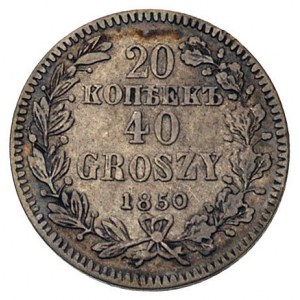 20 kopiejek = 40 groszy 1850, Warszawa, Plage 397, Bitk...