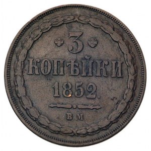 3 kopiejki 1852, Warszawa, Plage 467, Bitkin 800 (R), r...