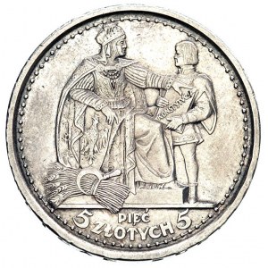 5 złotych 1925, Konstytucja, odmiana 81 perełek, Parchi...