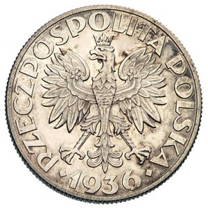 5 złotych 1936, Żaglowiec, na rewersie wypukły napis PR...