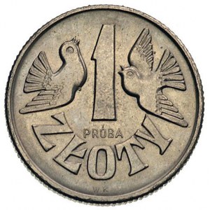 1 złoty 1958, nominał i dwa gołąbki, PRÓBA, Parchimowic...