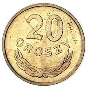20 groszy 1957, na rewersie wklęsły napis PRÓBA, Parchi...