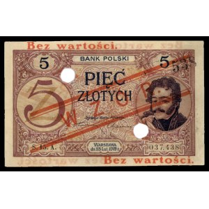 5 złotych 28.02.1919, seria S.15.A. 037438, WZÓR, dwukr...