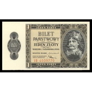 1 złoty 1.10.1938, seria IB 4039770, Miłczak 78b