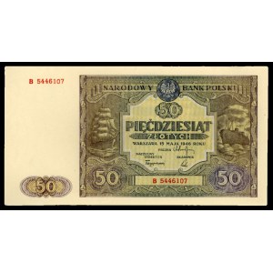 50 złotych 15.05.1946, Seria B 5446107, Miłczak 128a